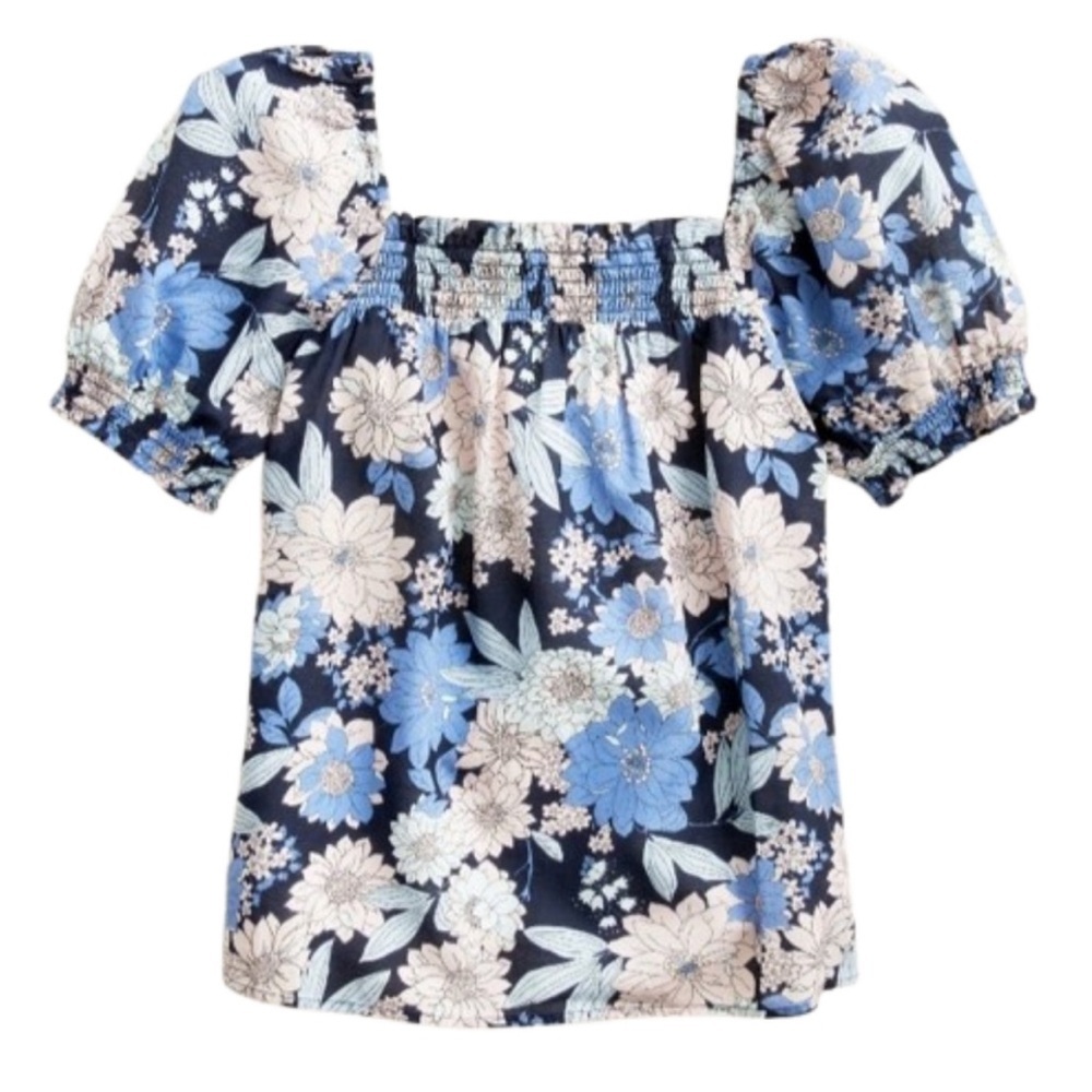 J. Crew Squareneck Puff-sleeve Top Liberty London Zinnia Floral NWT Size Large
